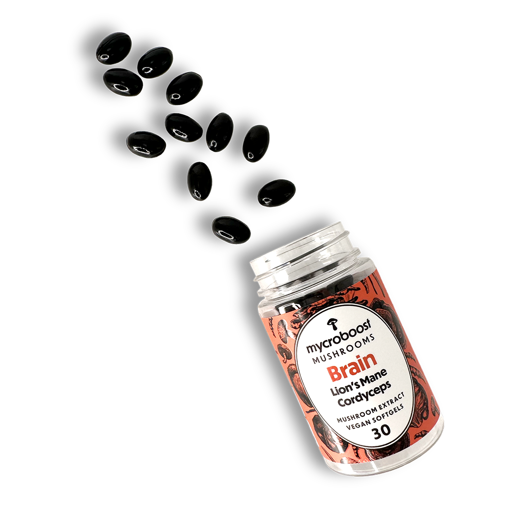Mycroboost Brain Mushroom Softgels Spill Shot Mycroboost Brain Mushroom Softgels Spill Shot